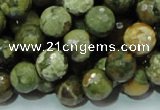 CPS58 15.5 inches 12mm faceted round green peacock stone beads