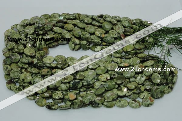 CPS89 15.5 inches 10*14mm faceted oval green peacock stone beads