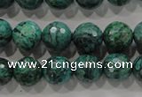 CPT216 15.5 inches 12mm faceted round green picture jasper beads