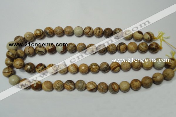 CPT504 15.5 inches 12mm faceted round picture jasper beads wholesale
