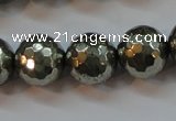 CPY108 15.5 inches 10mm faceted round pyrite gemstone beads wholesale