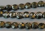 CPY341 15.5 inches 8mm faceted coin pyrite gemstone beads wholesale