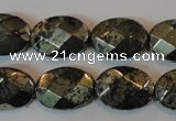 CPY344 15.5 inches 13*18mm faceted oval pyrite gemstone beads wholesale