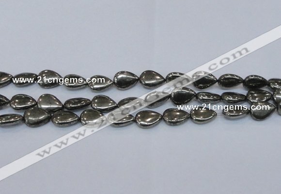 CPY579 15.5 inches 15*20mm flat teardrop pyrite gemstone beads