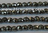 CPY73 15.5 inches 3mm faceted round pyrite gemstone beads wholesale