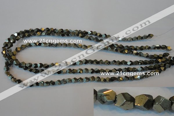 CPY76 15.5 inches 5-6mm faceted nuggets pyrite gemstone beads