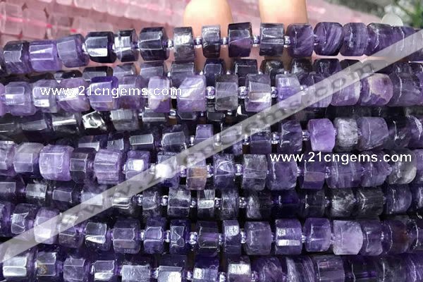 CRB2015 15.5 inches 7mm - 8mm faceted tyre amethyst beads