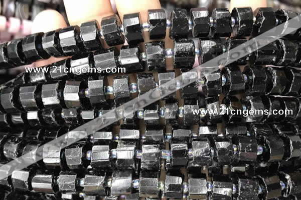 CRB2101 15.5 inches 9mm - 10mm faceted tyre black tourmaline beads
