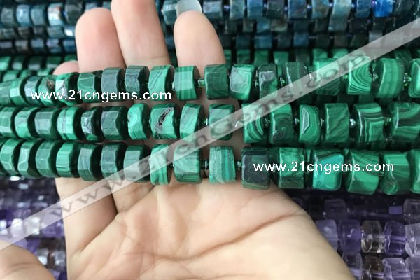 CRB2152 15.5 inches 11mm - 12mm faceted tyre malachite beads