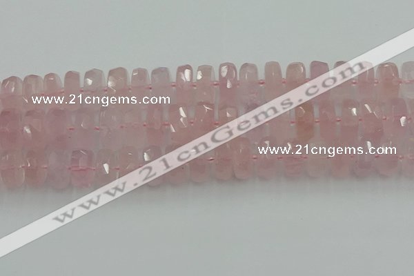 CRB561 15.5 inches 8*18mm faceted rondelle rose quartz beads