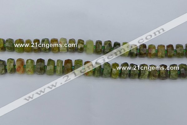 CRB850 15.5 inches 6*10mm faceted rondelle green garnet beads