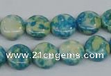 CRF117 15.5 inches 12mm flat round dyed rain flower stone beads