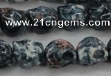 CRF366 15.5 inches 11*12mm skull dyed rain flower stone beads