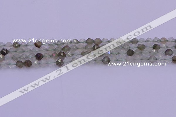 CRH611 15.5 inches 6mm faceted nuggets green rabbit hair beads