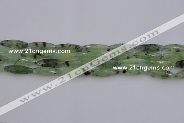 CRI07 15.5 inches 10*30mm faceted rice green rutilated quartz beads
