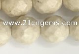 CRJ629 15.5 inches 10mm faceted round white fossil jasper beads