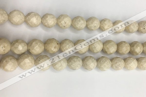 CRJ630 15.5 inches 12mm faceted round white fossil jasper beads