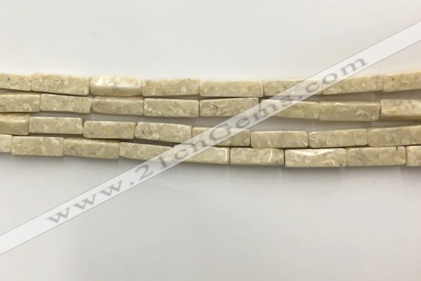 CRJ636 15.5 inches 4*13mm cuboid white fossil jasper beads wholeasle