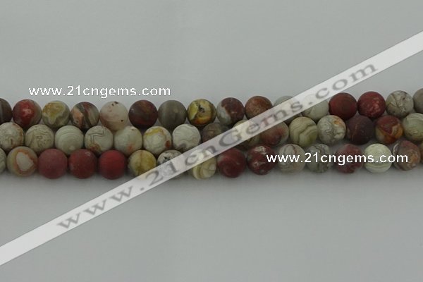 CRO1093 15.5 inches 10mm round matte laguna lace agate beads