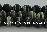 CRO1122 15.5 inches 8mm round matte green silver line jasper beads
