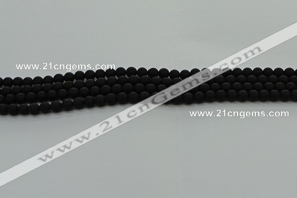 CRO1130 15.5 inches 4mm round matte black agate gemstone beads
