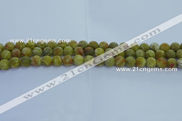 CRO1152 15.5 inches 8mm round matte green dragon serpentine jasper beads