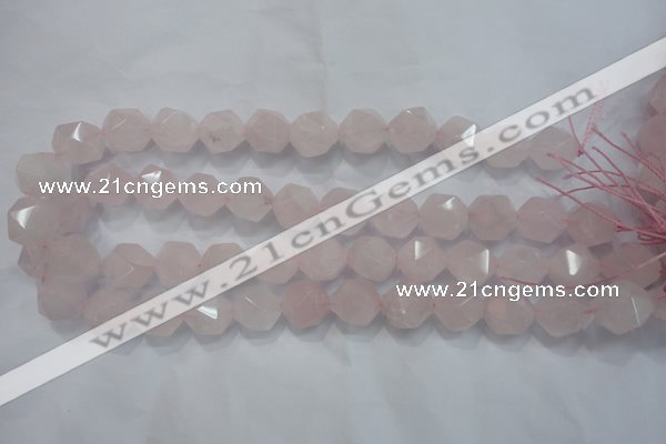 CRQ305 15 inches 16mm faceted nuggets rose quartz beads