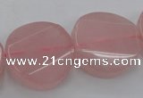 CRQ663 15.5 inches 25mm twisted coin rose quartz beads