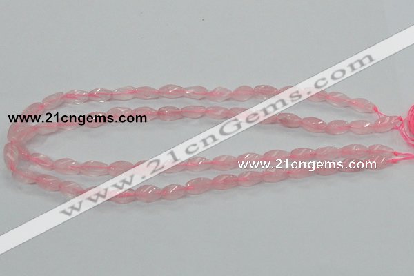 CRQ69 15.5 inches 6*12mm twisted rice natural rose quartz beads