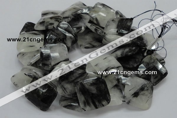 CRU10 15.5 inches 30*30mm faceted diamond black rutilated quartz beads