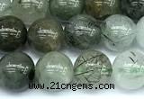 CRU1042 15 inches 8mm round green rutilated quartz beads