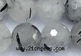 CRU1072 15 inches 10mm faceted round black rutilated quartz beads