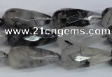 CRU350 15.5 inches 12*25mm faceted teardrop black rutilated quartz beads