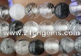 CRU535 15.5 inches 4mm round black rutilated quartz beads wholesale