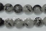 CRU54 15.5 inches 12mm round black rutilated quartz beads wholesale