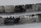 CRU76 15.5 inches 10*14mm faceted column black rutilated quartz beads