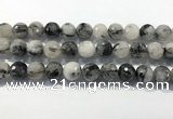 CRU936 15.5 inches 14mm faceted round black rutilated quartz beads