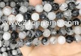 CRU959 15.5 inches 10mm faceted round black rutilated quartz beads