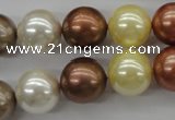 CSB1132 15.5 inches 14mm round mixed color shell pearl beads