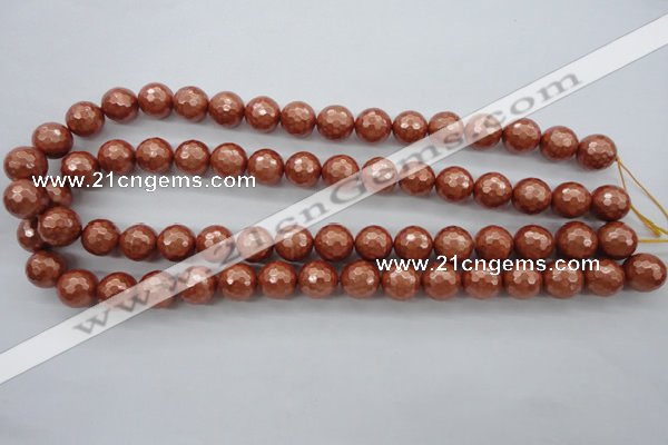 CSB1196 15.5 inches 12mm faceted round shell pearl beads