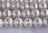 CSB1500 15.5 inches 6mm round shell pearl with rhinestone beads