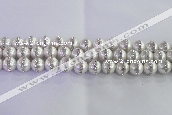CSB1501 15.5 inches 8mm round shell pearl with rhinestone beads
