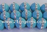 CSB1513 15.5 inches 12mm round shell pearl with rhinestone beads