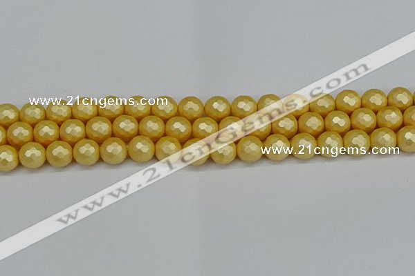 CSB1813 15.5 inches 10mm faceetd round matte shell pearl beads