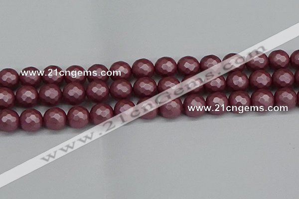 CSB1875 15.5 inches 14mm faceetd round matte shell pearl beads