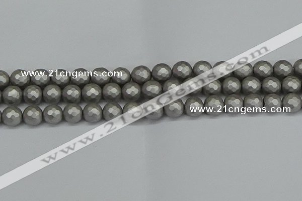 CSB1954 15.5 inches 12mm faceted round matte shell pearl beads