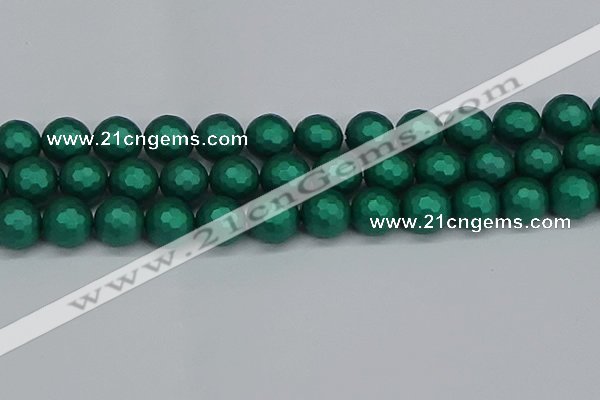 CSB2005 15.5 inches 14mm faceted round matte shell pearl beads