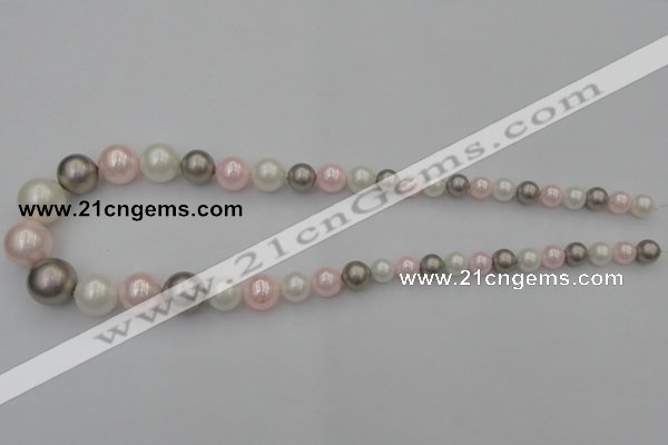 CSB406 15.5 inches 8mm - 16mm round mixed color shell pearl beads