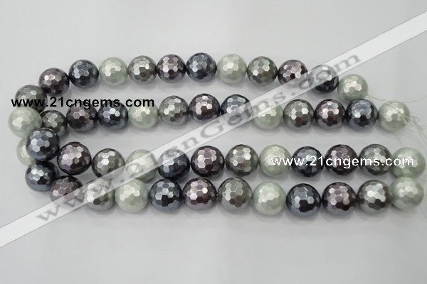 CSB464 15.5 inches 16mm faceted round mixed color shell pearl beads