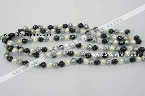 CSB471 15.5 inches 10mm faceted round mixed color shell pearl beads